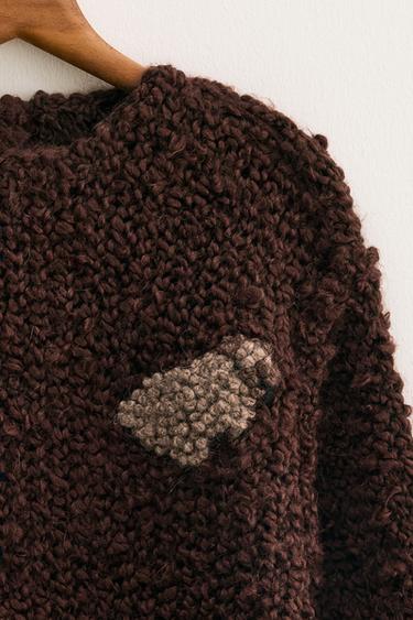 ZARA TIMELESS - EMBROIDERED WOOL KNIT JUMPER - Chocolate by Zara