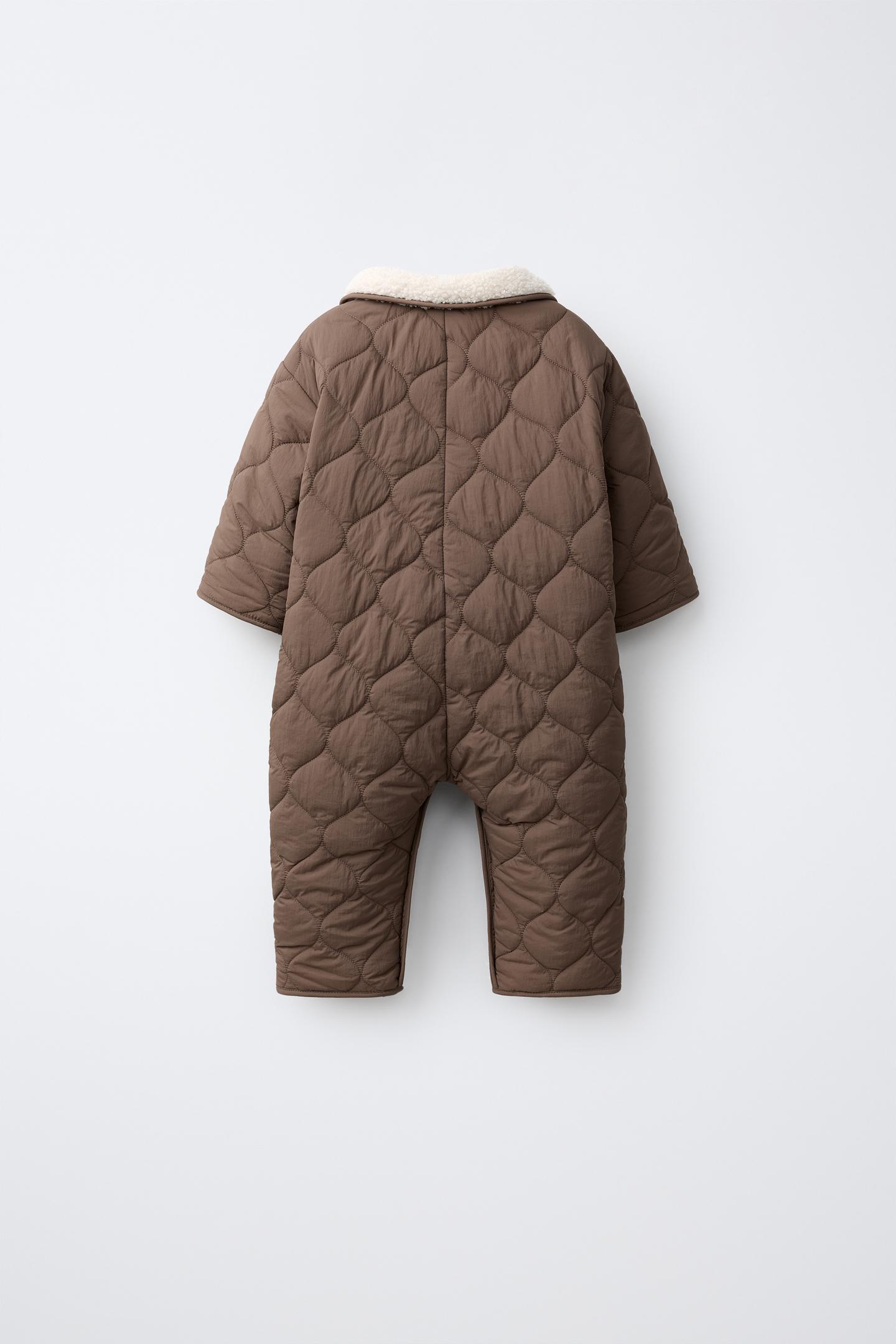Детский комбинезон Zara Reversible Shearling and Quilted Jumpsuit, цвет: Коричневый — фото 4