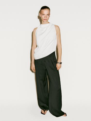 Pantalón detalle fajín con lino - Limited edition - Negro de Zara - Imagen 0