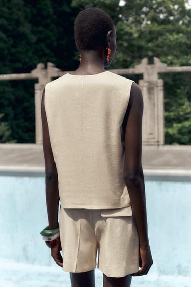 HIGH-WAIST LINEN BLEND BERMUDA SHORTS - Light beige by Zara - Image 4