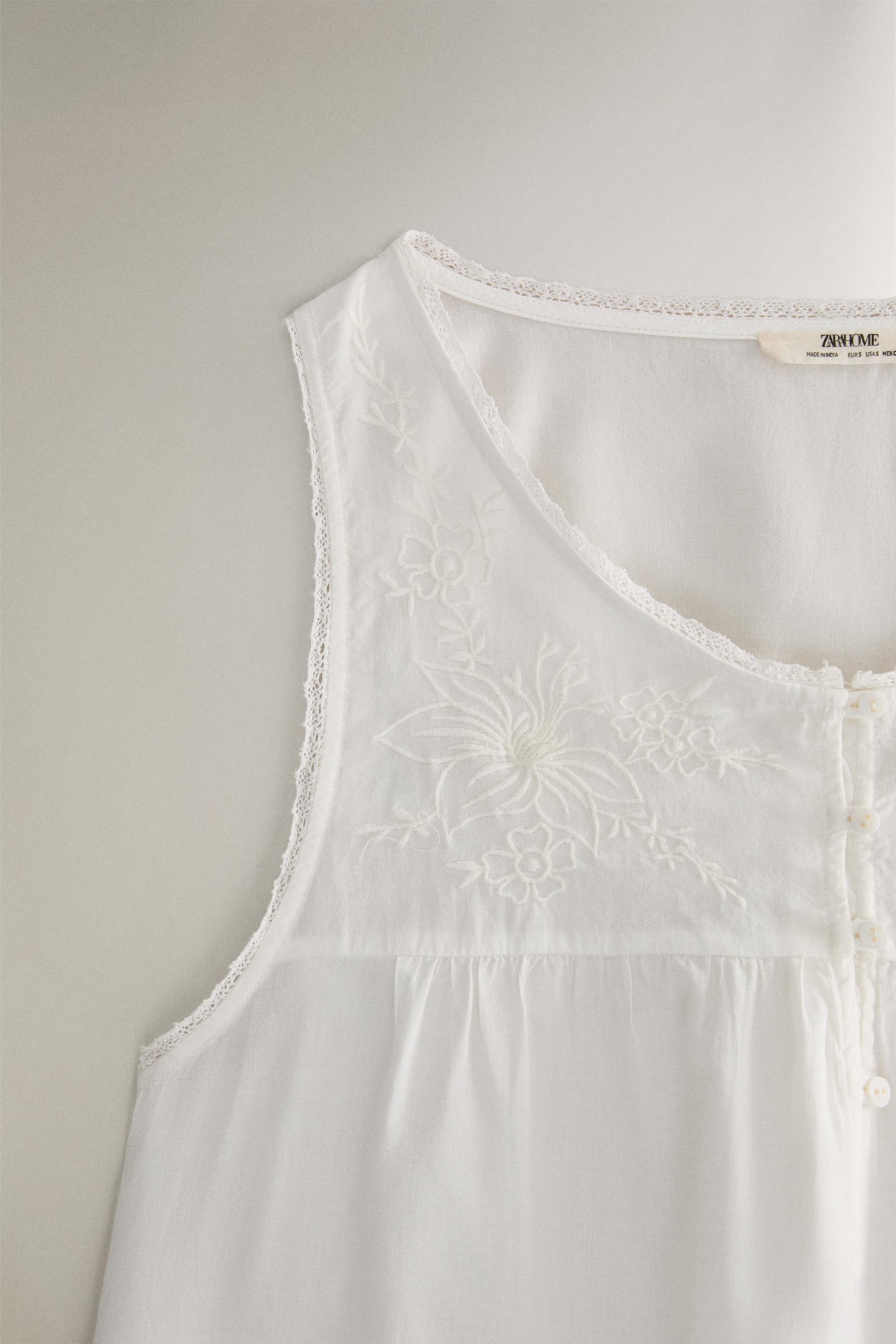 EMBROIDERED COTTON NIGHTGOWN - Oyster-white | ZARA United States