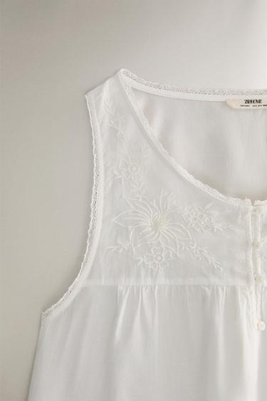 CHEMISE DE NUIT COTON BRODERIES - Blanc cassé de Zara - Image 2