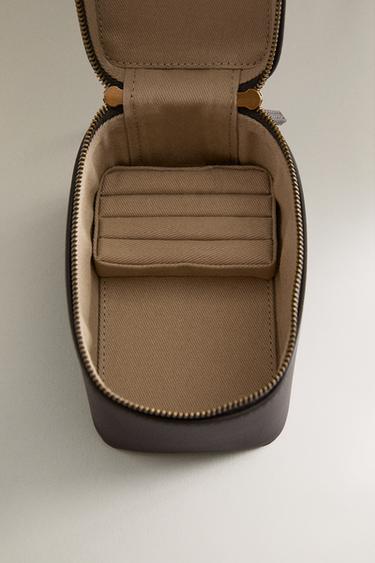LEATHER TRAVEL JEWELLERY BOX - Chocolate Brown by Zara - Image 4