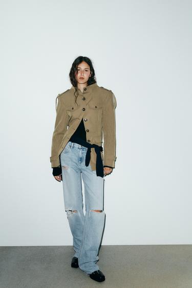 JEANS TRF WIDE LEG ممزّق بخصر - أزرق فاتح الخاص بـ Zara