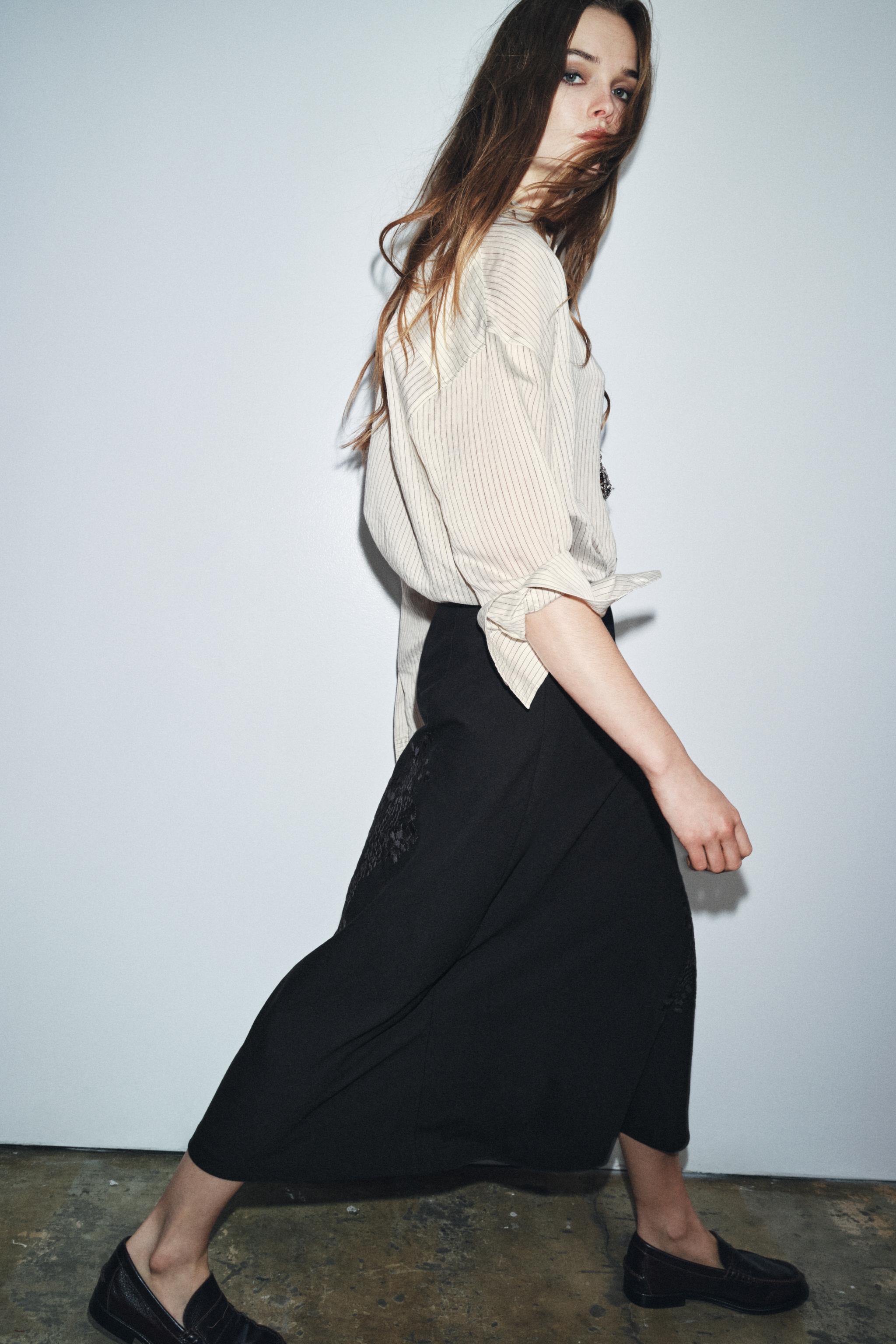 ZW COLLECTION EMBROIDERED LONG SKIRT - Black | ZARA United States