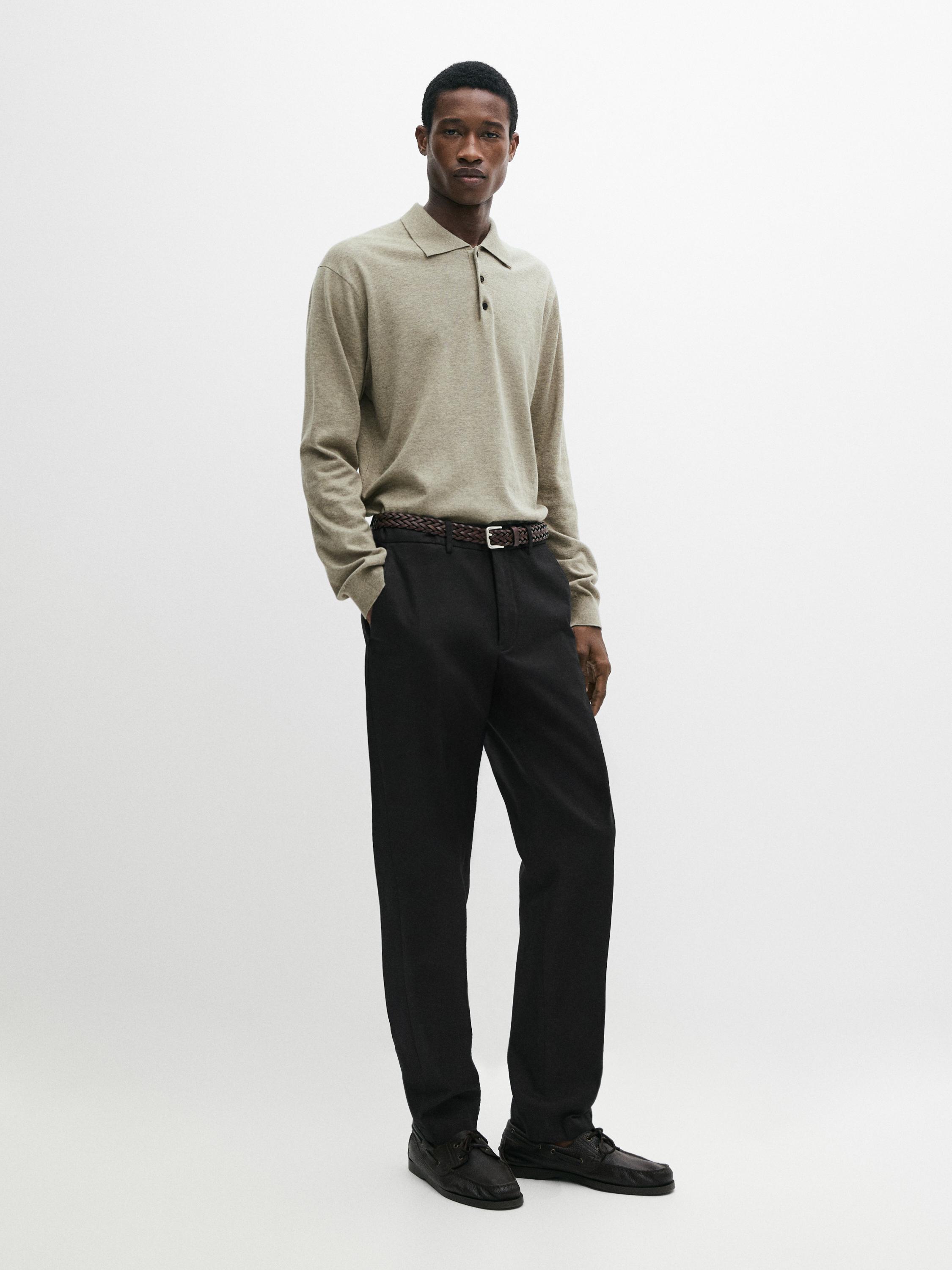 Cotton blend tapered fit trousers — Navy blue