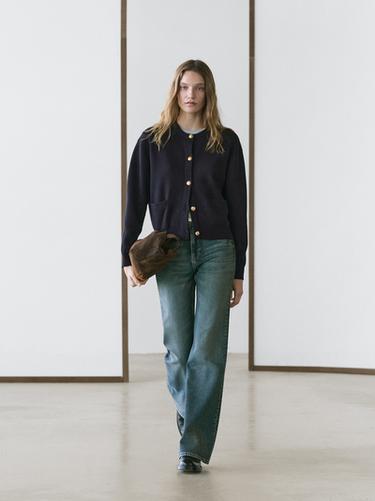 Zara Cotton knit cardigan with gold buttons - Navy blue