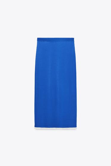 FALDA MIDI PUNTO DOBLE CAPA - Azulón de Zara