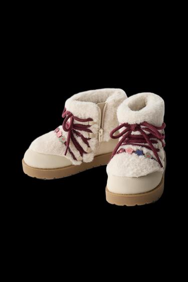 BEADED BOOTS WITH FAUX FUR - Ecru White by Zara