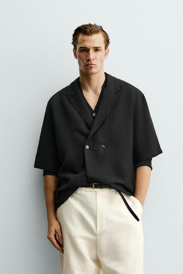 Zara 人造絲亞麻外套 - 黑色