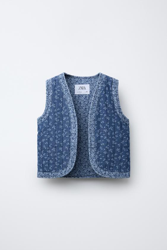 GILET SANS MANCHES DENIM À FLEURS
