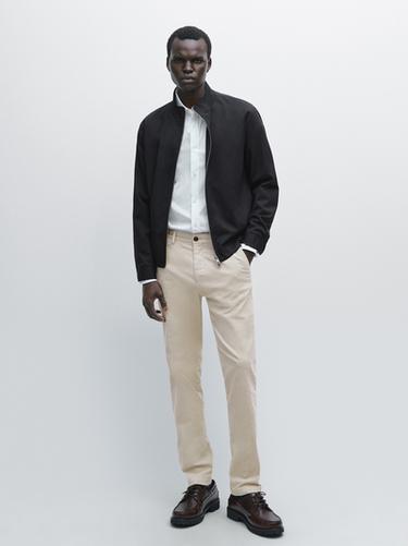 Pantalon slim en velours côtelé - Beige de Zara