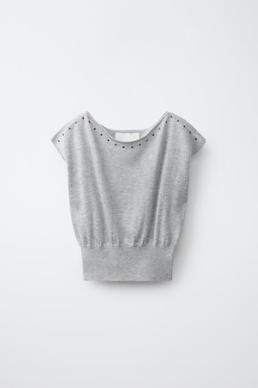 ТОП БЕЗ РУКАВІВ З ЗАКЛЕПКАМИ - Світло-сірий Zara