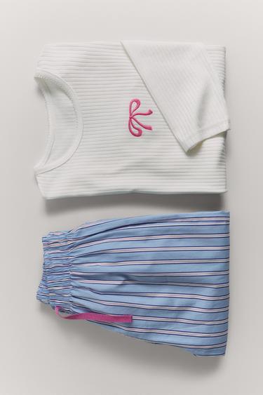 6-14 YEARS/ PYJAMA SET WITH BOWS - Blue by Zara