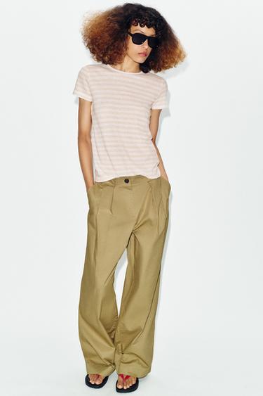 Zara LINEN BLEND SHORT SLEEVE T-SHIRT - striped - Image 0