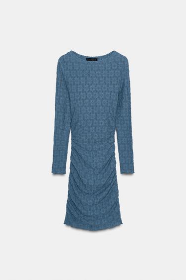 Zara STRUCTURED DRAPED MINI DRESS - Blue / Steel