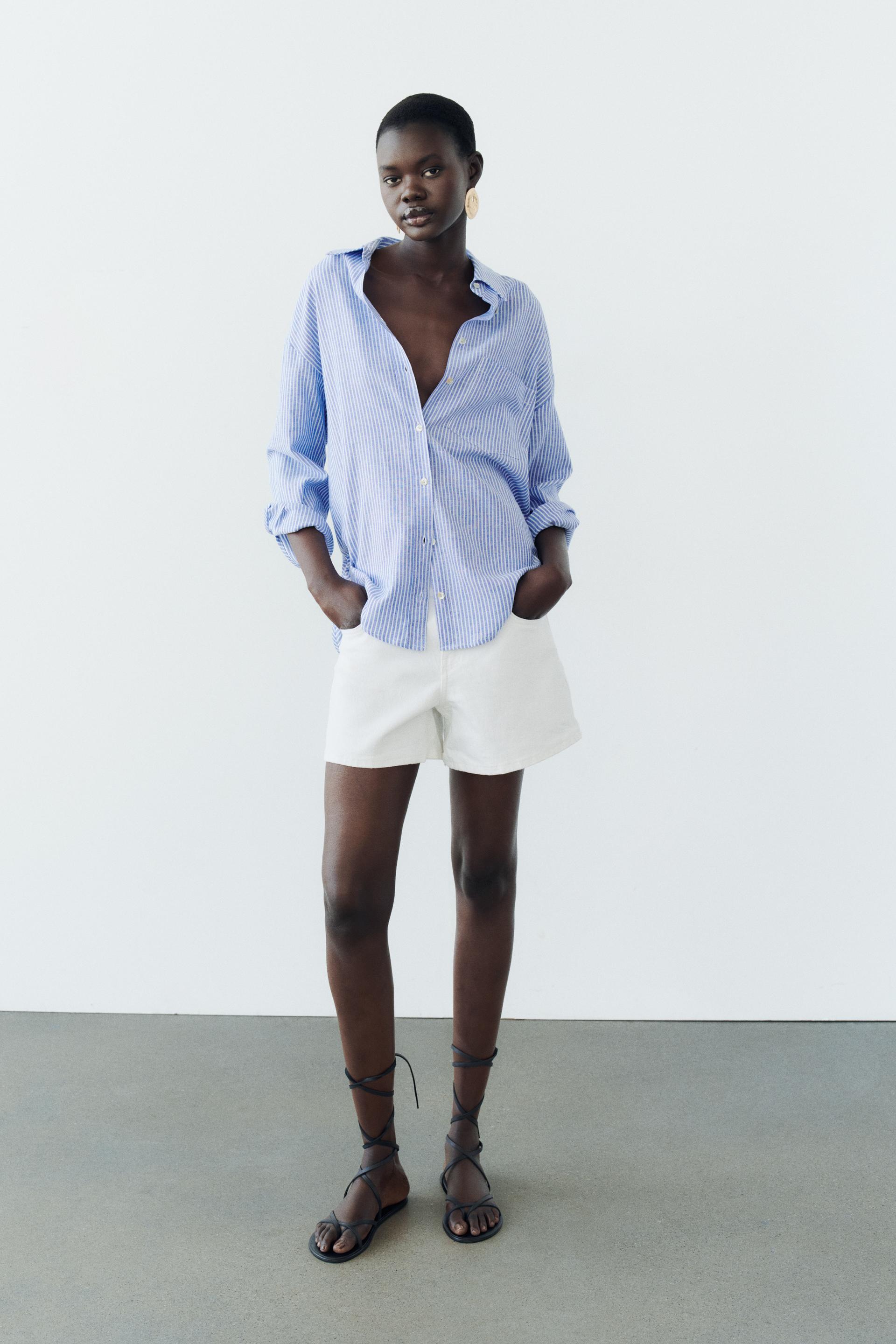 STRIPED LINEN BLEND SHIRT - Blue / White | ZARA United States