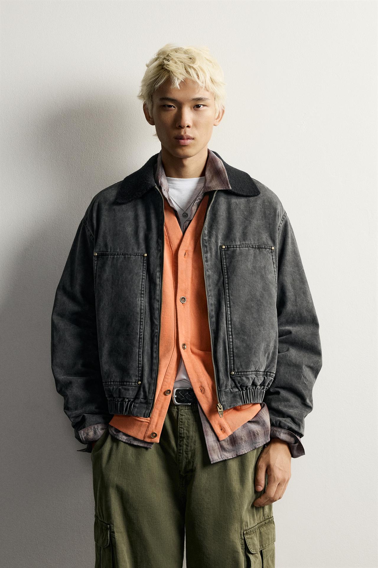 CROPPED FIT KNIT COLLAR JACKET — Black