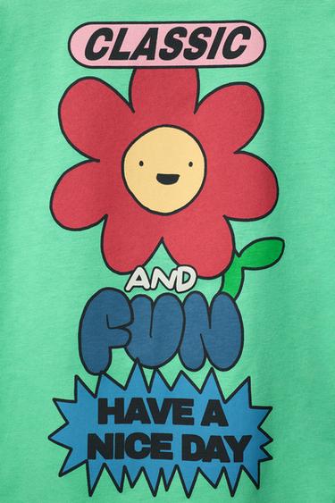 T-SHIRT IMPRIMÉ FLEURI - Vert clair de Zara - Image 3