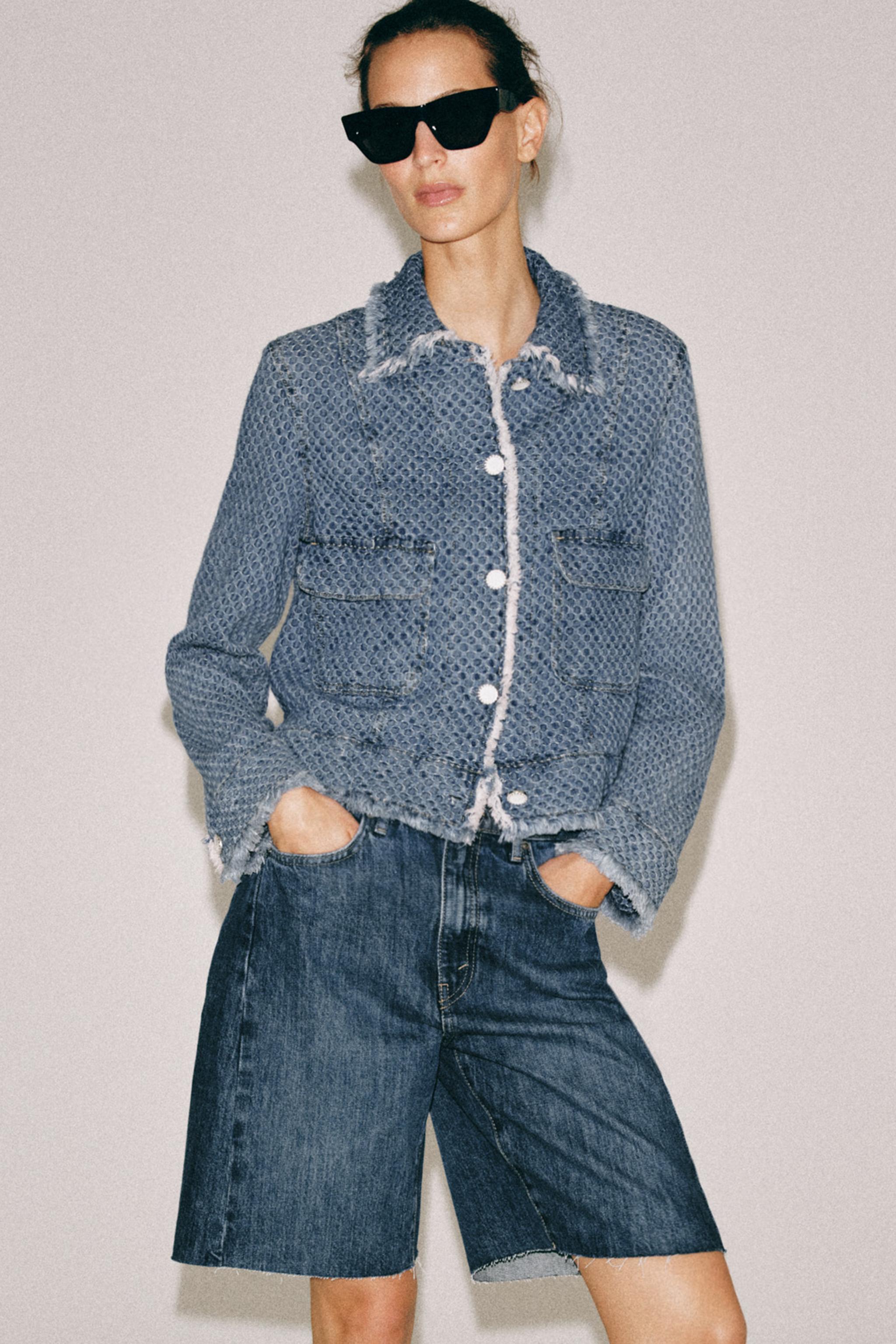 Zara ZW COLLECTION RELAXED FIT ORTA BEL DENIM BERMUDA görsel 4