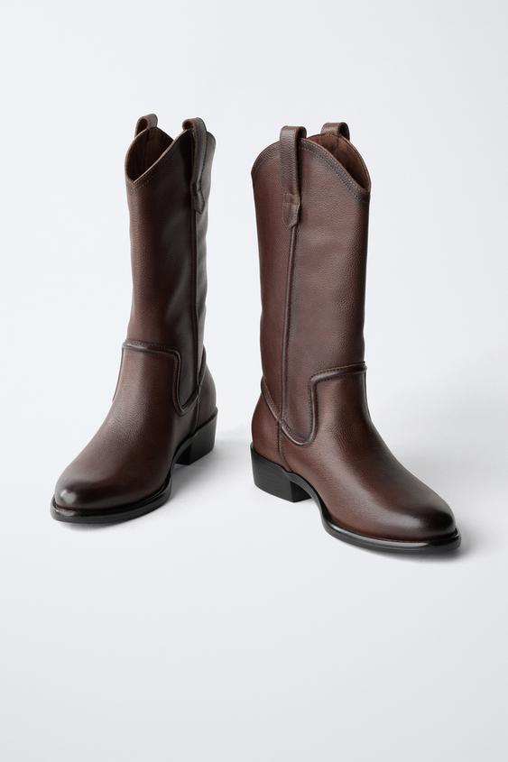 BOTTES COW-BOY CUIR - Marron de Zara - Image 2