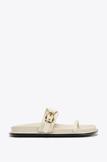 PLATTE SANDALEN MET GESP - Wit van Zara