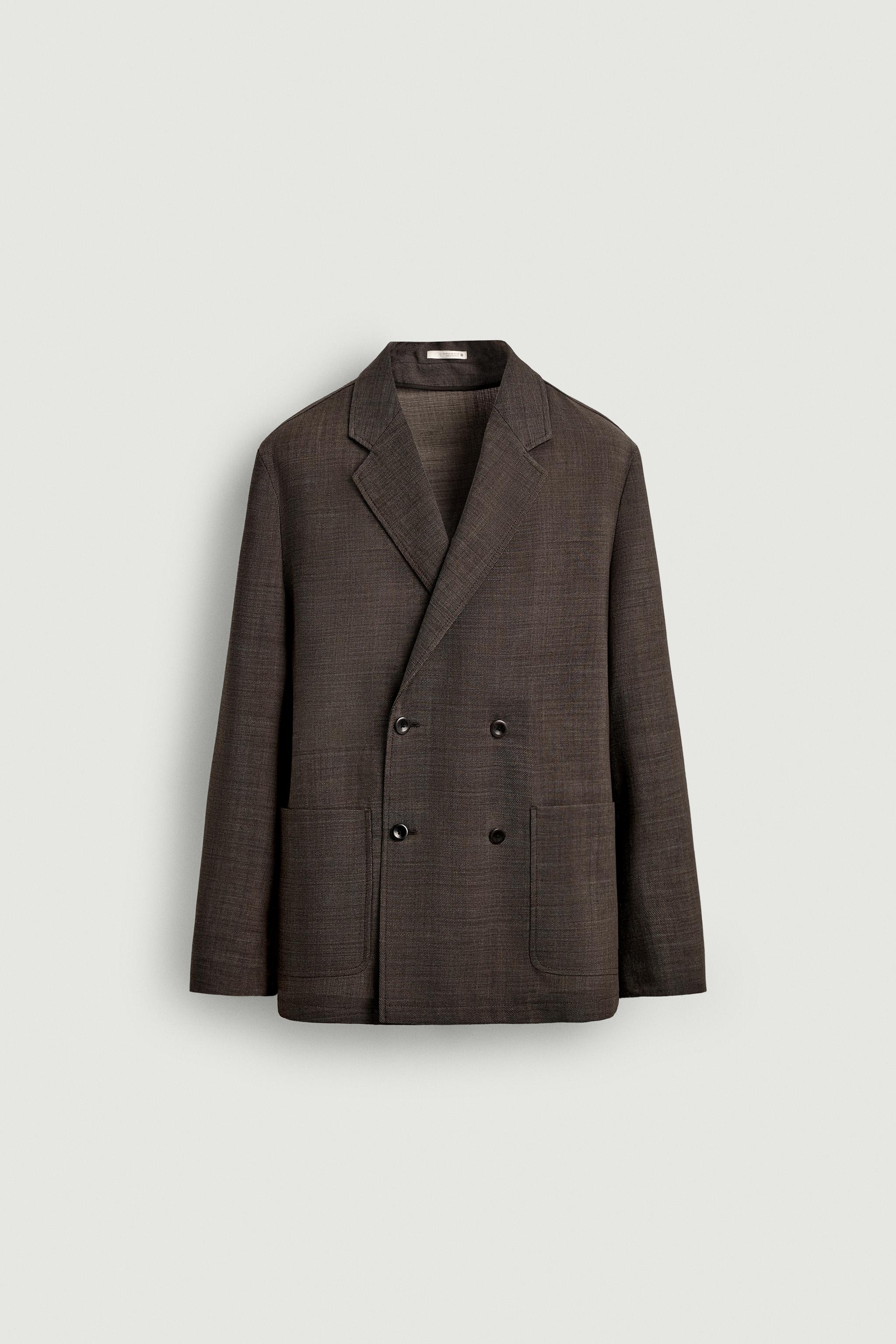 DOUBLE-BREASTED 100% WOOL SUIT JACKET