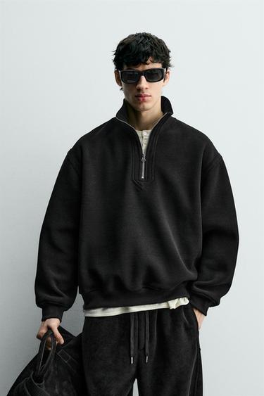 CORDUROY QUARTER-ZIP SWEATSHIRT - Black by Zara