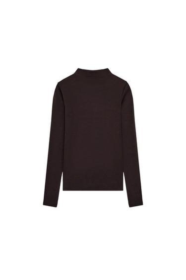 HIGH NECK T-SHIRT - Chocolate by Zara