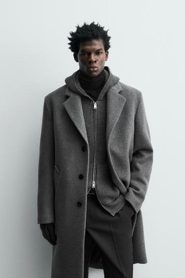 ABRIGO MEZCLA LANA MANTECO® - Gris de Zara