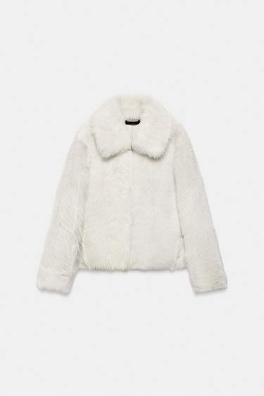 MANTEAU EN CUIR AVEC EFFET FOURRURE ZW COLLECTION - Blanc de Zara
