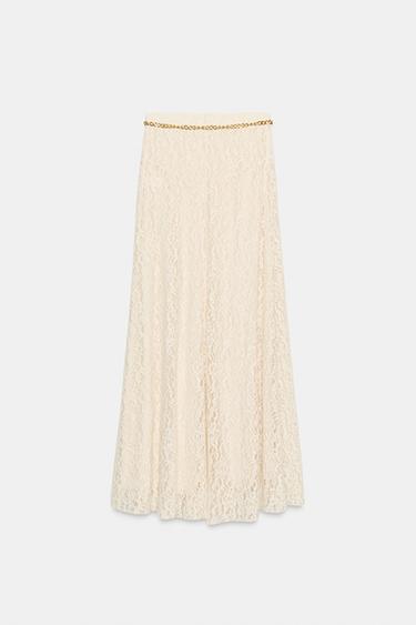 JUPE MI-LONGUE CEINTURE CHAÎNE - Écru de Zara - Image 5