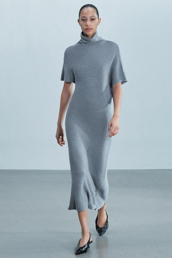 Zara LONG KNIT DRESS - Gray - Image 0
