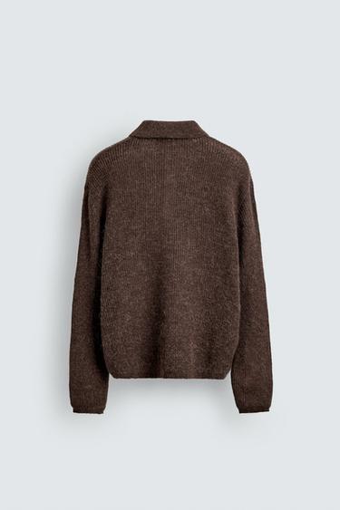 TEXTURED KNIT POLO SHIRT - Brown by Zara - Image 7