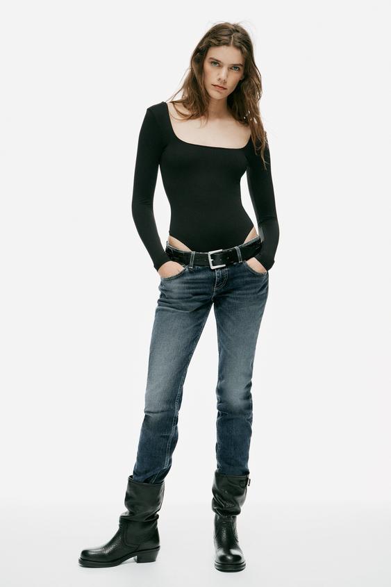 polyamide square neckline bodysuit - Black by Zara - Image 0