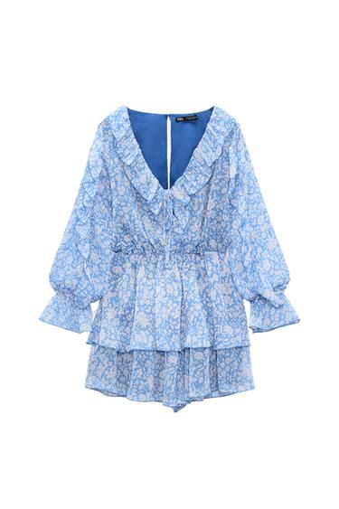 RUFFLED FLORAL PRINT JUMPSUIT