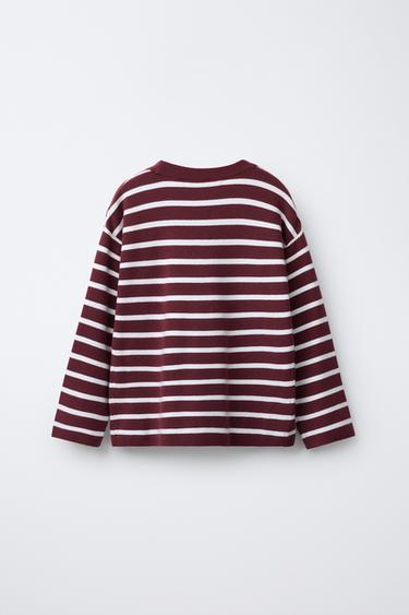 T-SHIRT EN MAILLE À RAYURES - bordeaux/écru de Zara - Image 1