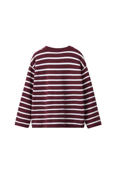 Zara STRIPED KNIT T-SHIRT - Bordeaux / Ecru