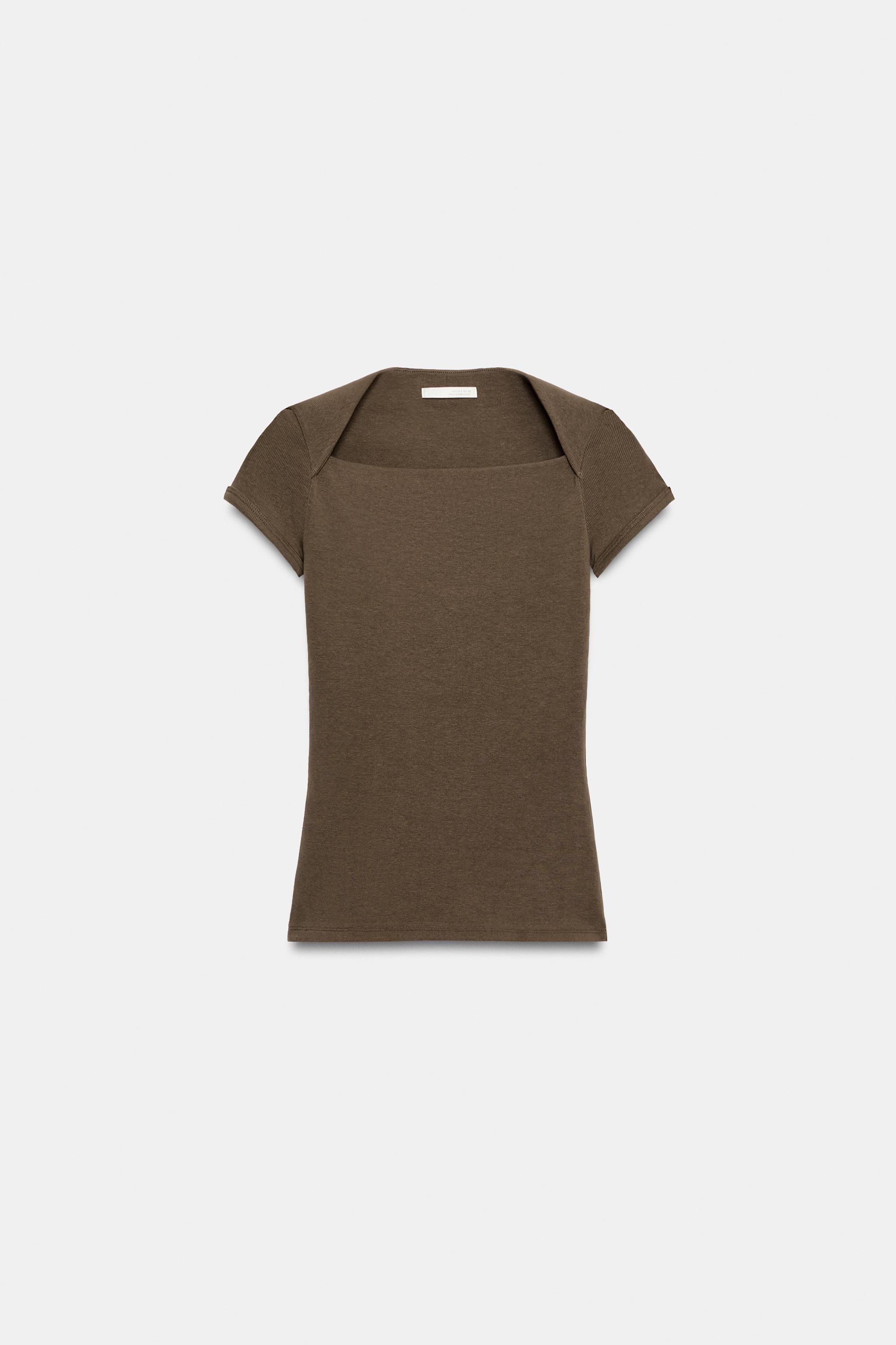 スクエアネックTシャツ - ホワイト | ZARA Japan / 日本