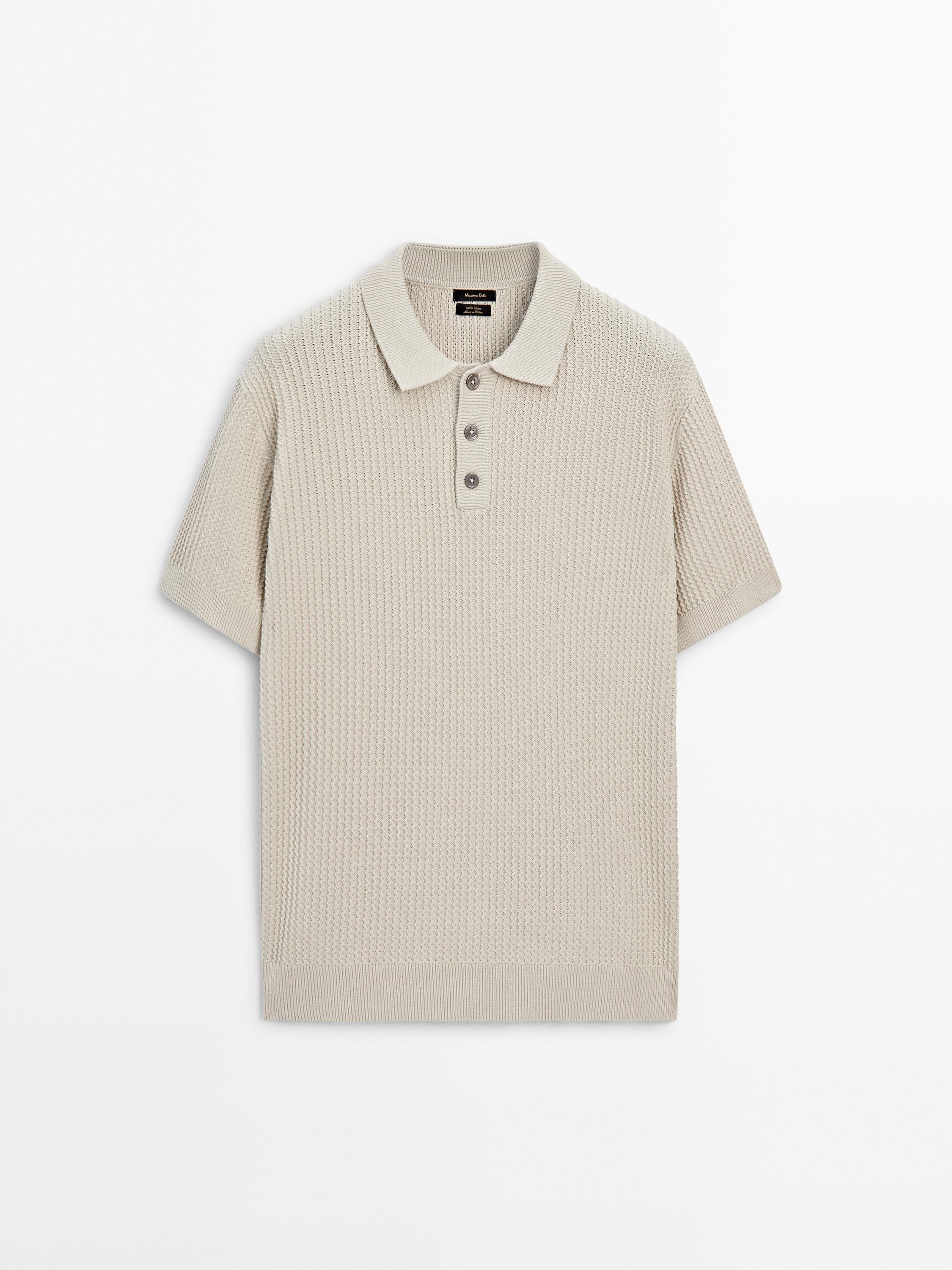 Short sleeve textured knit polo sweater
