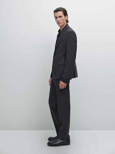 Pantalón traje cuadros 100% lana - Marino de Zara - Imagen 0