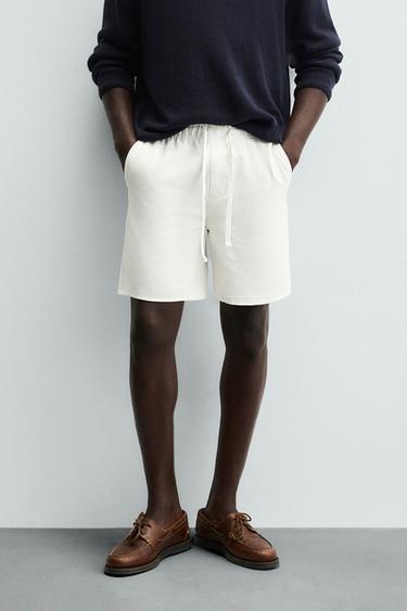 BERMUDA COM TEXTURA CONFORT - Branco-marfim da Zara