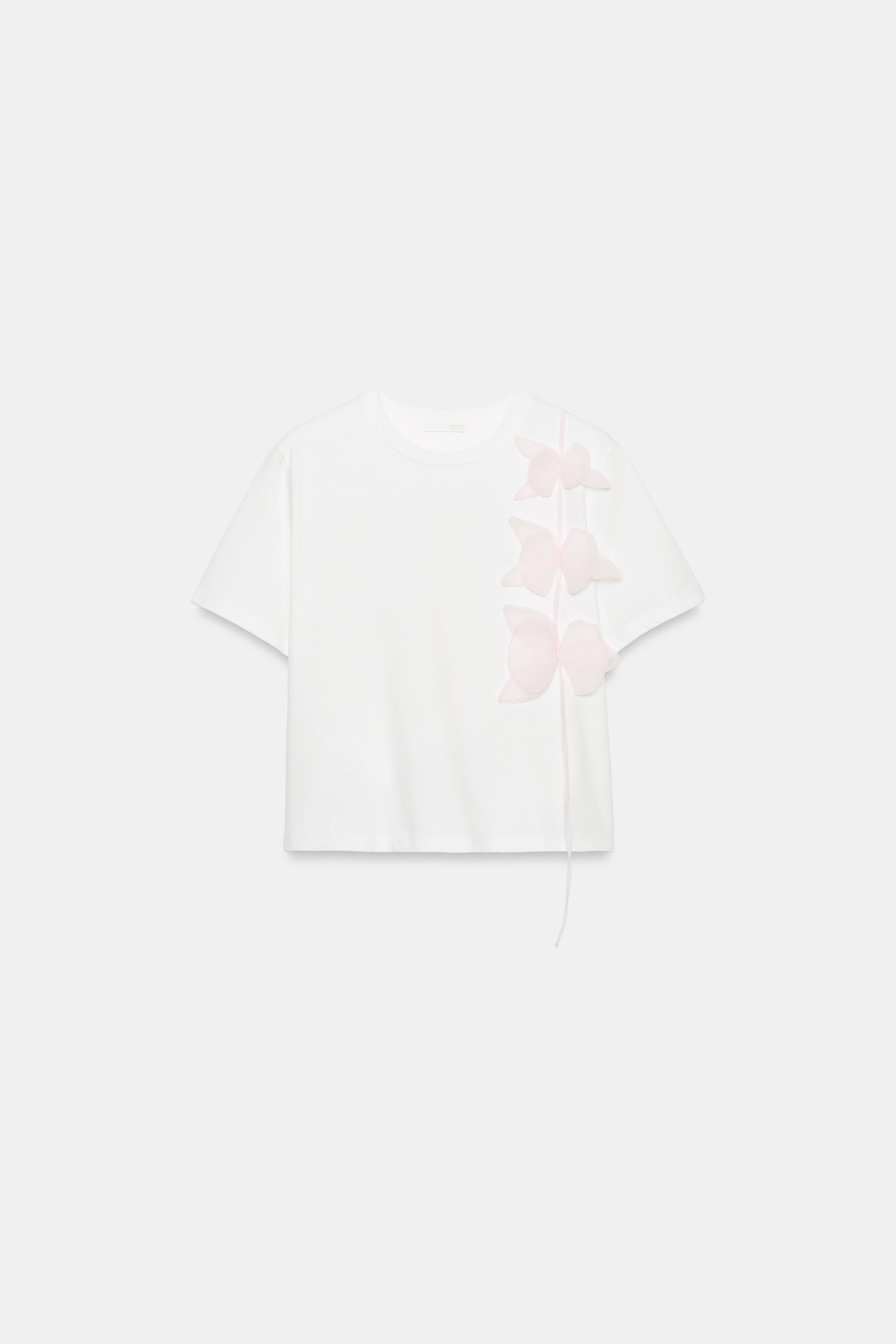 Женские футболки Zara EMBOSSED FLOWER T-SHIRT — фото 6