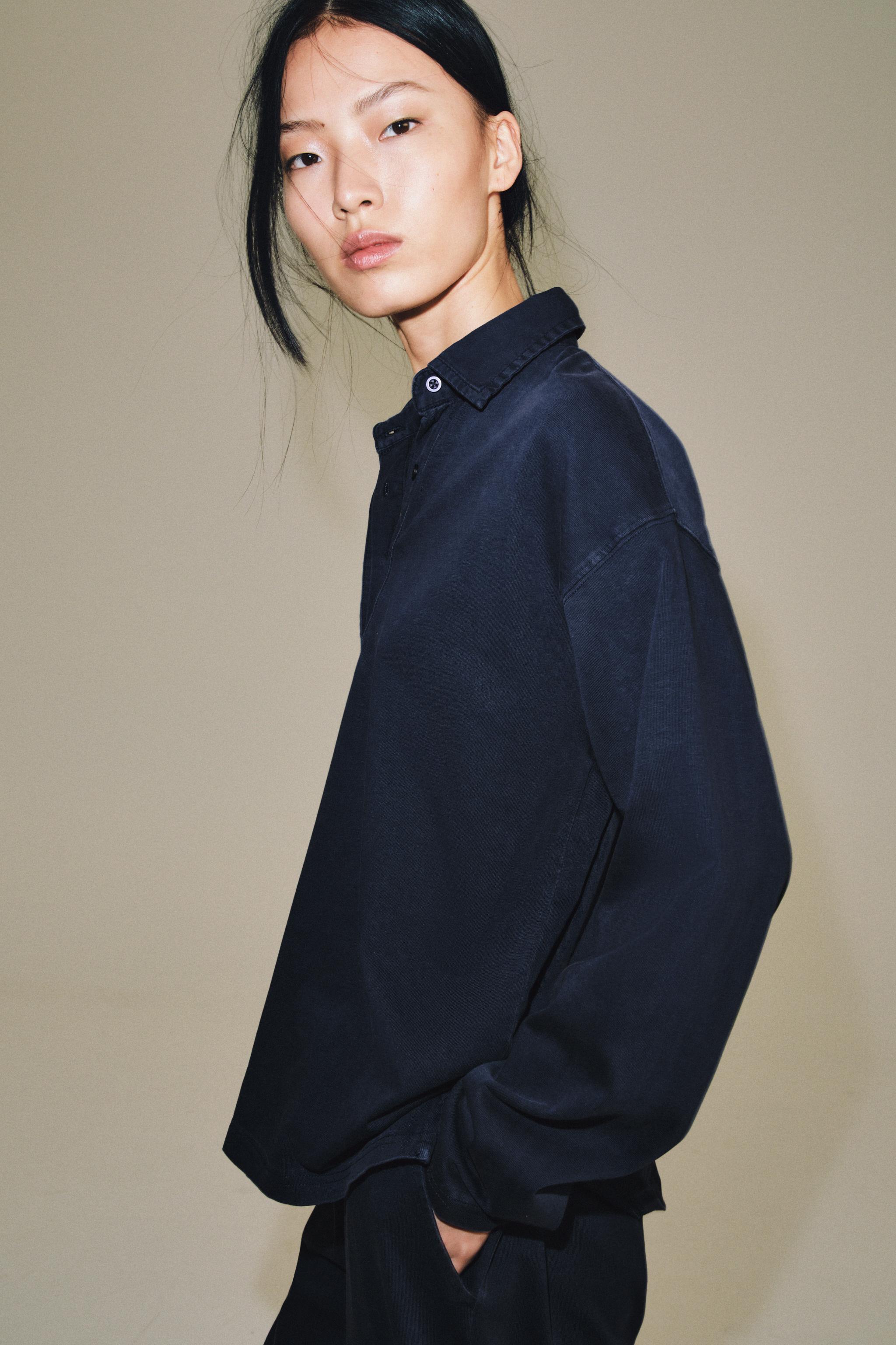 OVERSIZED COTTON POLO SHIRT — Blue (alternate view)