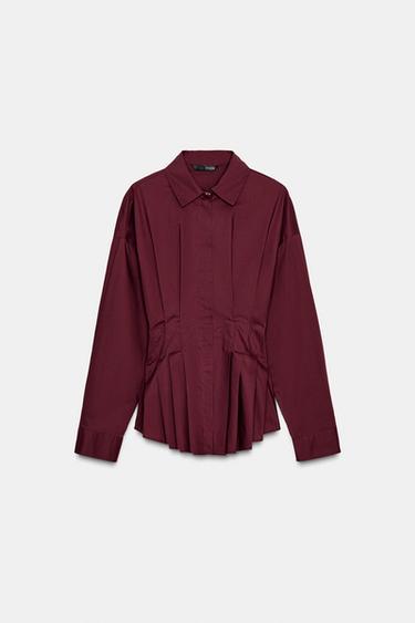 POPLIN SHIRT WITH PLEATS - Burgundy by Zara - Image 0