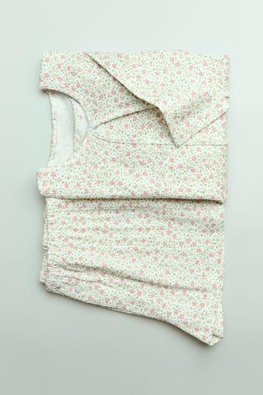 Zara 6-14 YEARS/ RIB FLORAL JACKET AND PAJAMAS PACK - Ecru