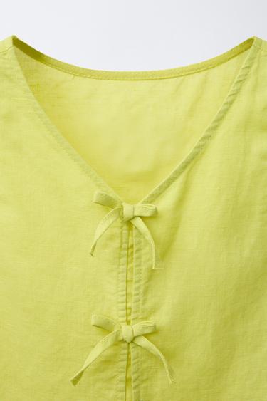 LINEN COTTON TIE TOP - Lime by Zara - Image 2