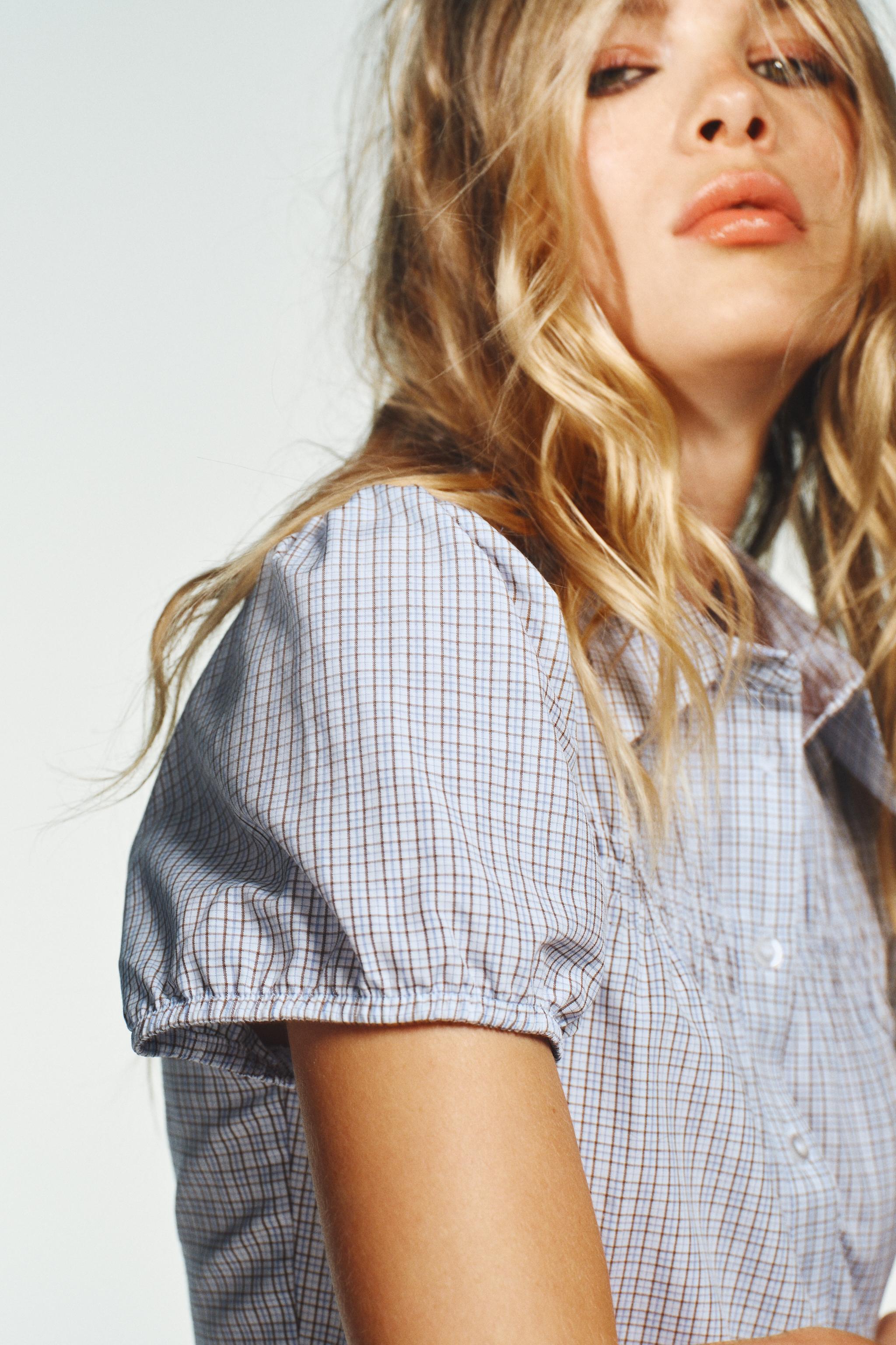 CHEMISE À CARREAUX EN POPELINE ÉLASTIQUE