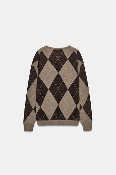 100% WOOL DIAMOND JUMPER - Brown / Taupe by Zara - Image 4