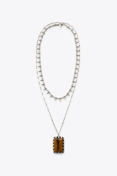 Zara PACK OF 2 LINK AND STONE NECKLACES - Silver